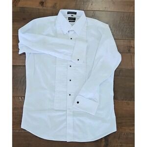 Milani Slim Fit Tuxedo Shirt Men's  16.5 32/33 White French Cuff Pleated Front